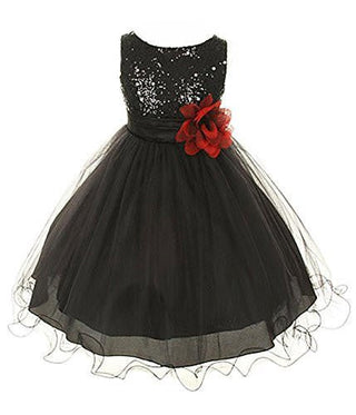 Girl's Sequin Double Mesh Flower Dress - Black Baby & Toddler Dresses