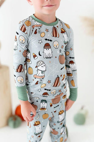 Kiki and Lulu Boy's Bamboo Long Sleeve Pajama Set - IM JUST A SKATER BOO (Ghosts)