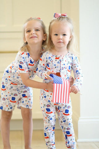 Bamboo Convertible Footie Romper - Fourth of July Kiki and Lulu