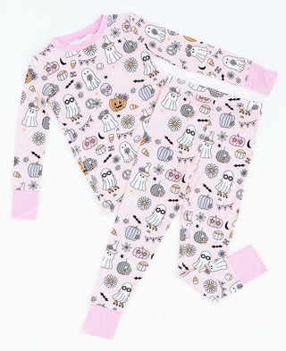 Kiki and Lulu Girl's Bamboo Long Sleeve Pajama Set - Pink Ghost | Cozy Sleepies provide warmth and snugness for better sleep.