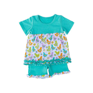 Kozi and Co Girls Short Sleeve Tunic Set - Spring Chicken