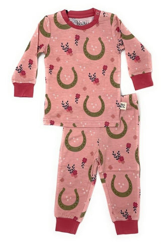 Kozi and Co Long Sleeve Pajama Sets - Pink Horseshoes | Cozy Sleepies provide warmth and snugness for better sleep.