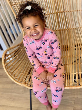 Bamboo Long Sleeve Pajama Sets - Pink Tractors Kozi and Co.