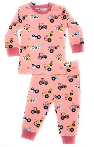 Bamboo Long Sleeve Pajama Sets - Pink Tractors Kozi and Co.