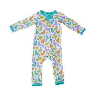 Kozi and Co Print Coverall Romper - Spring Chickens