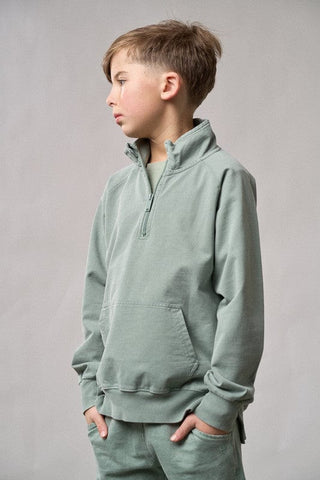 Little Bipsy Cotton Quarter Zip Pullover - Basil Wash | Baby Riddle