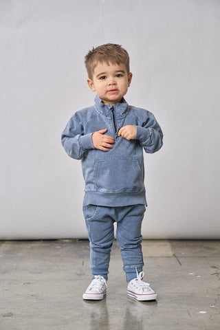 Little Bipsy Cotton Quarter Zip Pullover - Navy Wash | Baby Riddle