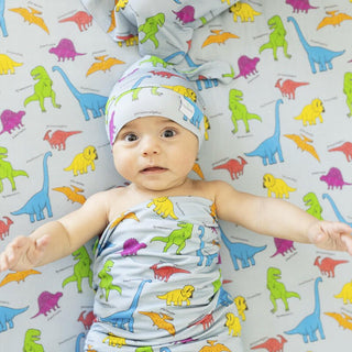 Macaron and Me Baby Swaddle Blanket, Neon Dinos - One Size