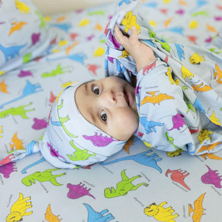 Macaron and Me Baby Swaddle Blanket, Neon Dinos - One Size