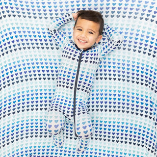 Bamboo Footie with Zipper - Blue Ombre Hearts Baby & Toddler Sleepwear