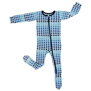 Bamboo Footie with Zipper - Blue Ombre Hearts Baby & Toddler Sleepwear