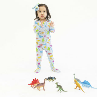 Bamboo Footie with Zipper - Neon Dinos Baby & Toddler Sleepwear