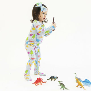 Bamboo Footie with Zipper - Neon Dinos Baby & Toddler Sleepwear