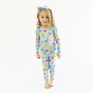 Macaron and Me Long Sleeve Pajama Set - Neon Dinos