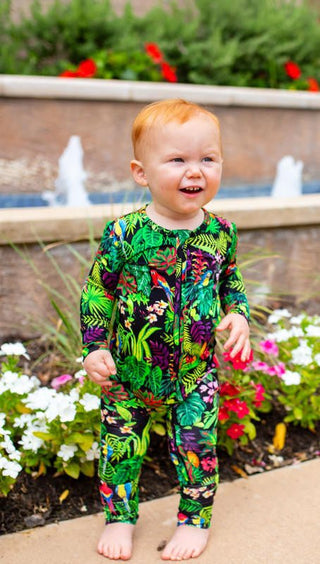 Boy's Bamboo Convertible Footie Romper - Macaw Jungle Muse Threads