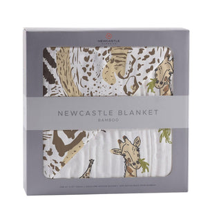 Hungry Giraffe and Animal Print Bamboo Muslin Nursery Blanket Newcastle Classics