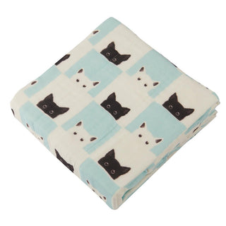 Peek-A-Boo Cats and White Bamboo Muslin Nursery Blanket Newcastle Classics