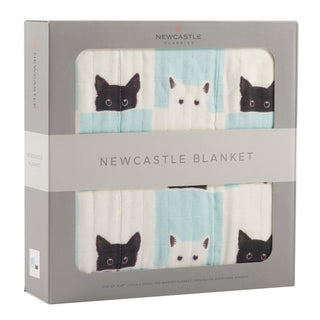 Peek-A-Boo Cats and White Bamboo Muslin Nursery Blanket Newcastle Classics