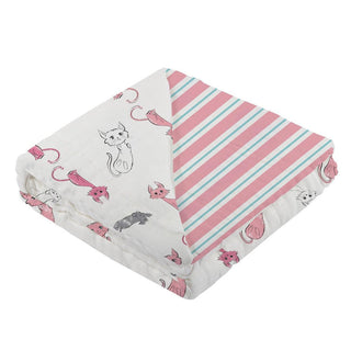 Playful Kitty and Candy Stripe Bamboo Muslin Nursery Blanket Newcastle Classics