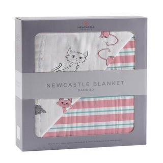 Playful Kitty and Candy Stripe Bamboo Muslin Nursery Blanket Newcastle Classics