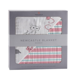 Playful Kitty and Candy Stripe Bamboo Muslin Nursery Blanket Newcastle Classics