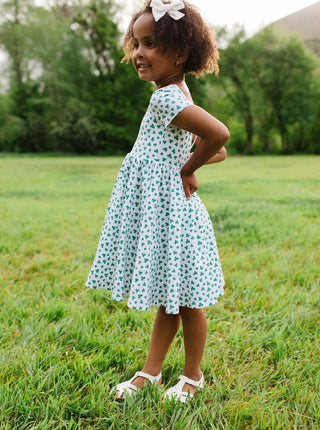 Cotton Short Sleeve Classic Twirl Dress - Shamrock