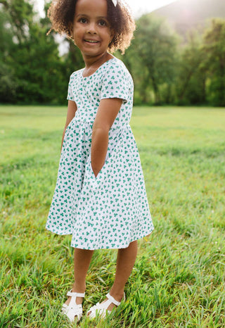 Cotton Short Sleeve Classic Twirl Dress - Shamrock