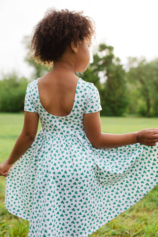 Cotton Short Sleeve Classic Twirl Dress - Shamrock