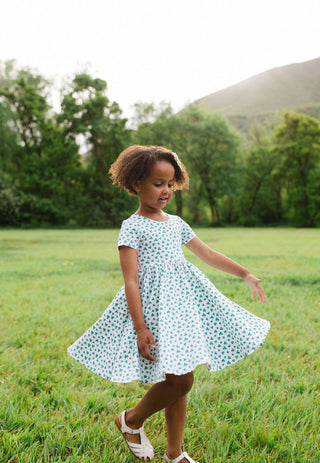 Cotton Short Sleeve Classic Twirl Dress - Shamrock