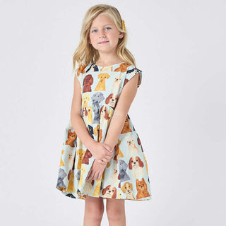 Pink Chicken Adaline Dress - Light Blue Watercolor Dogs | Baby Riddle