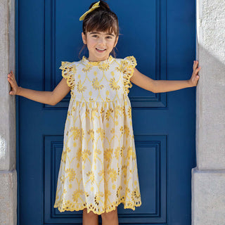 Pink Chicken Cynthia Dress - Bright Yellow Eyelet | Baby Riddle