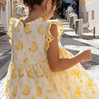 Pink Chicken Cynthia Dress - Bright Yellow Eyelet | Baby Riddle