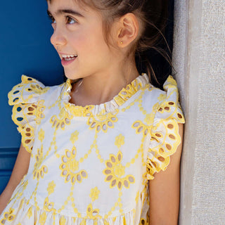 Pink Chicken Cynthia Dress - Bright Yellow Eyelet | Baby Riddle