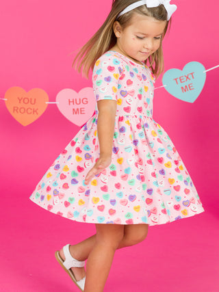 RuffleButts + RuggedButts Short Sleeve Knit Twirl Dress - Be My Valentine