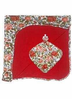 Baby Girls Bamboo Patoo and Lovey Blanket Set, Alma (Floral) & Rose Petal Red - One Size Swaddling & Receiving Blankets