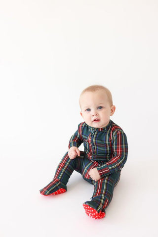 Posh Peanut Bamboo Footie with Zipper - Tartan Plaid