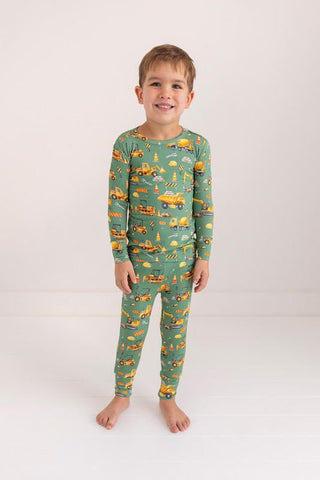 Posh Peanut Bamboo Long Sleeve Pajama Set - Crawford (Construction Vehicles)