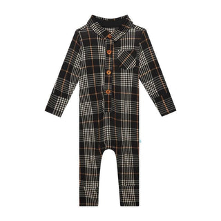 Posh Peanut Boy's Bamboo Long Sleeve Collared Henley Long Romper - Sanders (Plaids)