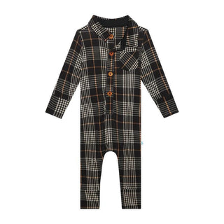 Posh Peanut Boy's Bamboo Long Sleeve Collared Henley Long Romper - Sanders (Plaids)