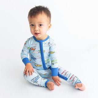 Posh Peanut Boy's Convertible Footie Romper - Flyer (Biplanes)