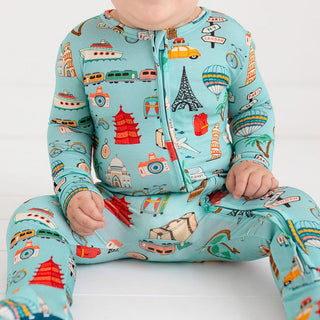 Boy's Bamboo Footie with Zipper - Around the World Baby & Toddler Sleepwear