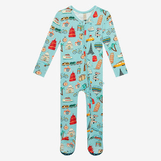 Boy's Bamboo Footie with Zipper - Around the World Baby & Toddler Sleepwear