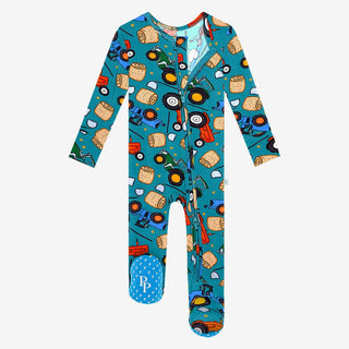 Boy's Bamboo Footie with Zipper - Roberts (Trucks) Posh Peanut