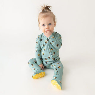 Boy's Bamboo Footie with Zipper - Spring Bee Posh Peanut