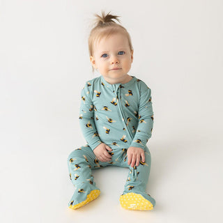 Boy's Bamboo Footie with Zipper - Spring Bee Posh Peanut