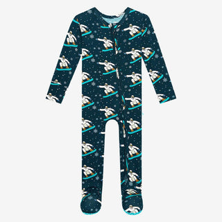 Boy's Bamboo Footie with Zipper - Yeti (Snowboarding) Baby & Toddler Sleepwear