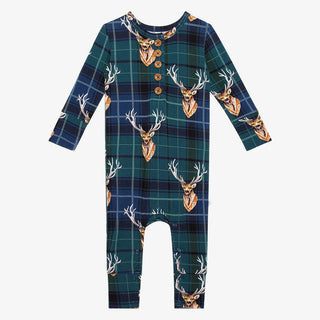 Boy's Bamboo Long Sleeve Henley Romper, Beckford (Deer) Baby One-Pieces