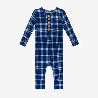 Boy's Bamboo Long Sleeve Henley Romper - Owen (Plaid) Baby One-Pieces