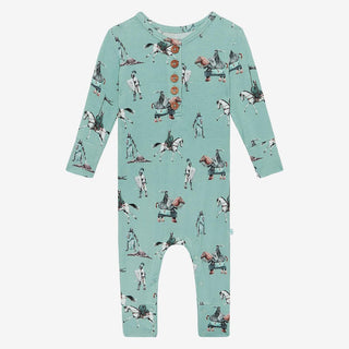 Boy's Bamboo Long Sleeve Henley Romper, Wallace (Knights) Baby One-Pieces