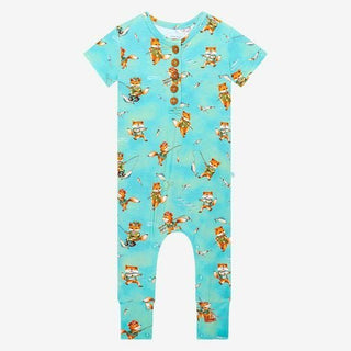 Boy's Bamboo Short Sleeve Henley Romper - Arlo (Foxes) Baby One-Pieces